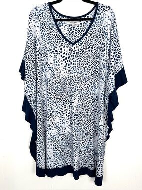 23. Ellen Tracy Lounge Mumu Dress Blue White Leopard Print Soft 2X